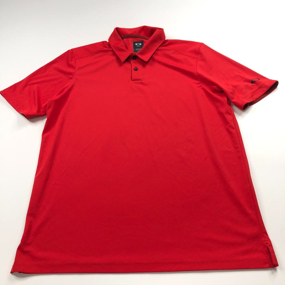 Oakley Medium Stretch Golf SS Stretch Button Polo Solid Shirt Red